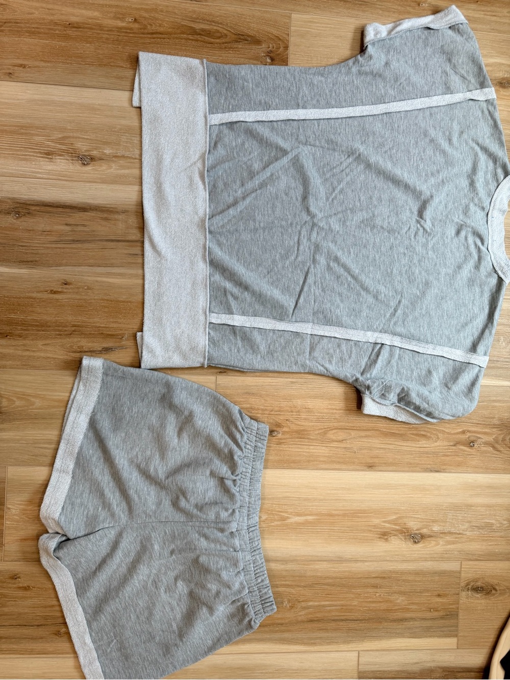 Gray Two-Piece French terry Lounge Set - Short Sleeve Top & Shorts - Size Large